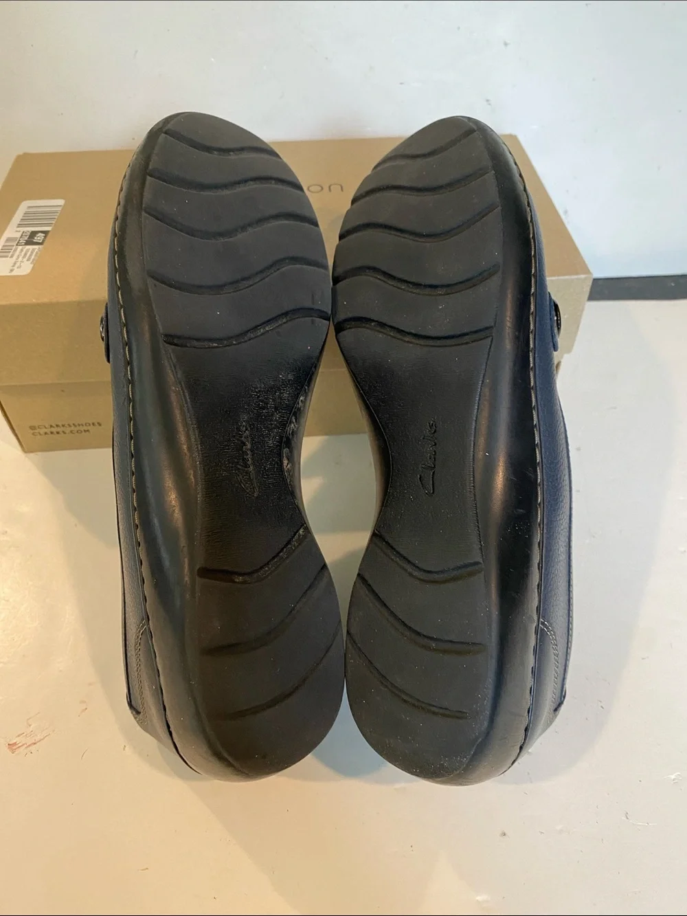 Clarks Cora Daisy Deep Navy Textured Slip-on Wedge Loafers